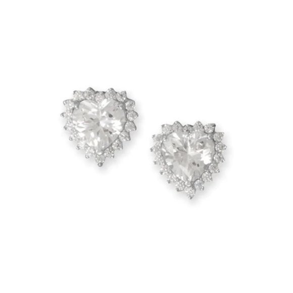 Rhodium Plated With Cz Petite Stud Earring For Women